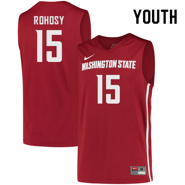 Youth #15 AJ Rohosy Washington State Cougars College Basketball Jerseys Stitched Sale-Crimson